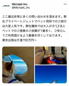 羽田事故・ペット同乗「プライベートジェット紹介で、
