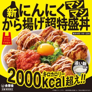 関東限定「にんにくマシマシから揚げ超特盛丼」“重量1Kg超え”は、